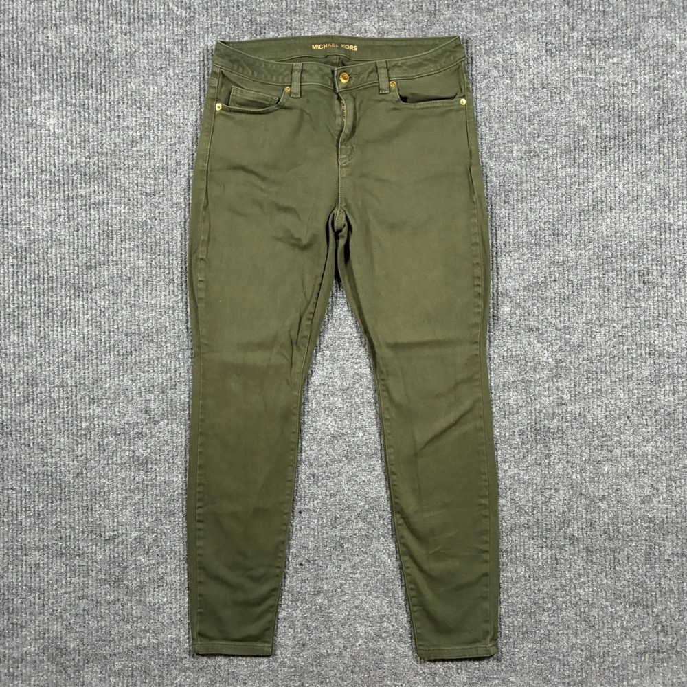 Michael Kors Izzy Skinny Jeans Womens Size 8 Olive Green Stretch Low Rise